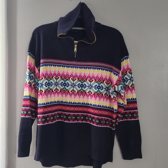 Talbots Half-Zip Mockneck Sweater - Stripe Fair Isle size Large petite - Picture 10 of 13
